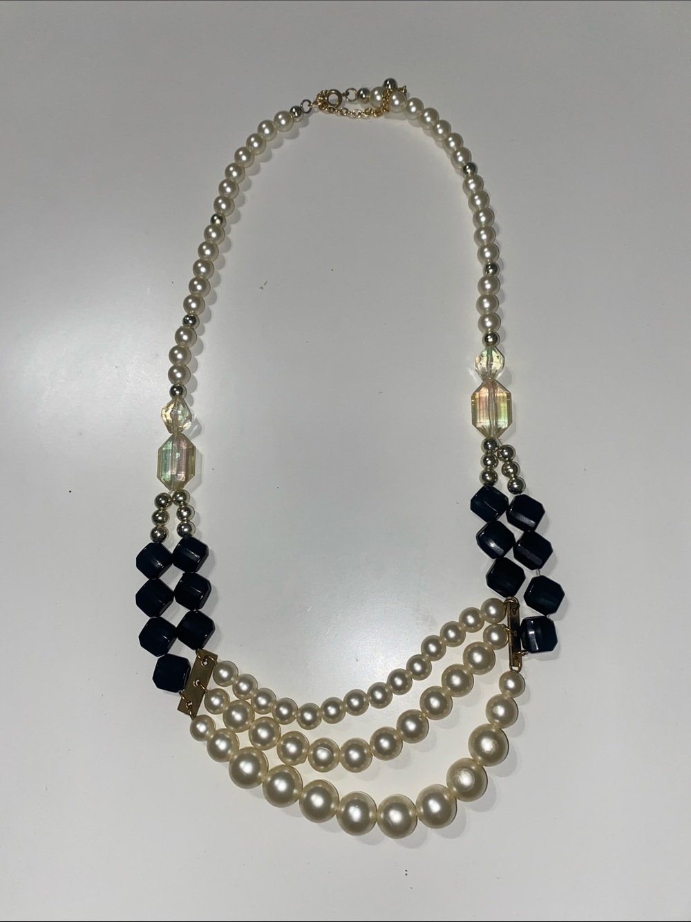 Pearl Style and Black Bead Multi-Strand Necklace
